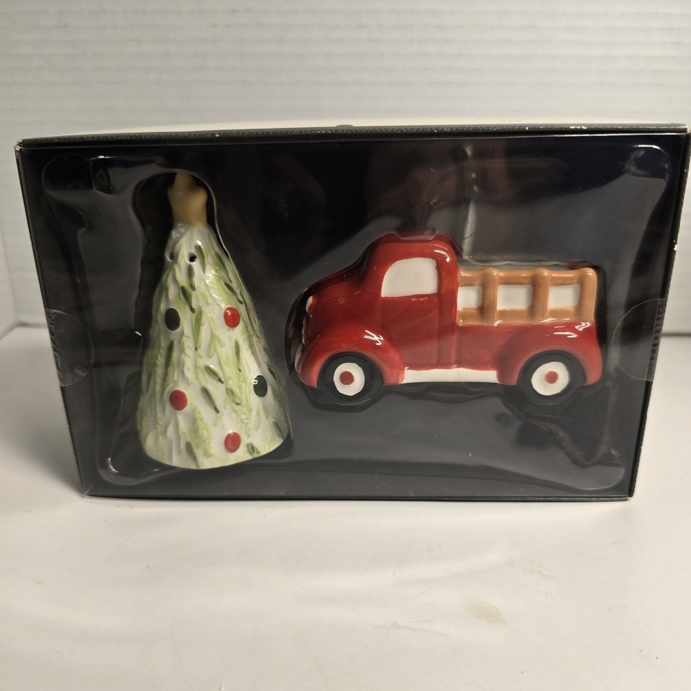 Threshold Salt and Pepper Shaker Set Christmas Truck Tree Earthenware 2 Piece‎